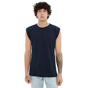 Trendyol Heren Navy Blue heren normale fietskraag nul mouw Athlet T-shirt, klein