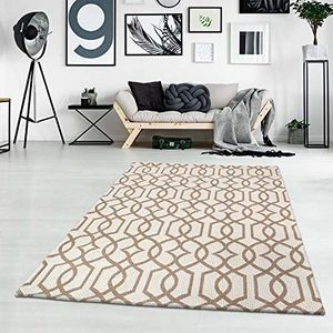 Vloerkleed katoen - crème taupe 130x190 cm etnische stijl - tapijten moderne woonkamer