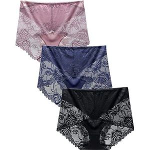 BLKDOTS Korte kanten slipje met hoge taille, voor dames, 3-pack, 3 Pack-veelkleurig, XL