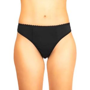 HAUTE PRESSION Menstruatieslipje, string effen zwart, licht, voor dames, met elastische kant in de taille, zwart, ref lavendel T36, absorberend en herbruikbaar, Zwart, 34