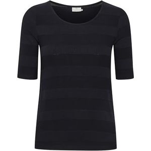 KAFFE Dames T-shirt met halve lengte en mouwen gestreept jersey ronde hals slim fit dames, Black Deep, M