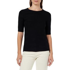 KAFFE Dames T-shirt met halve lengte en mouwen gestreept jersey ronde hals slim fit dames, Black Deep, M