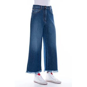 Moschino Dames Blue Denim met Fringed Hem Jeans, Blue Denim, 30 NL