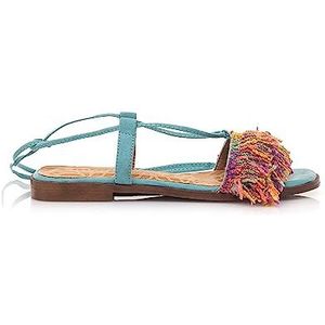 MTNG Julie 50462 Platte damessandalen van leer, met synthetische binnenkant en ronde neus, casual sandalen met strik, Groen, 40 EU