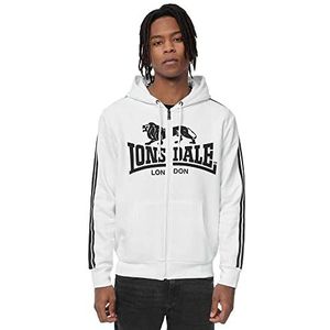 Lonsdale Heren sweatshirt met capuchon met ritssluiting normale pasvorm SELATTYN 1234, wit/zwart, L