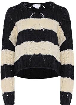 BLONDA - Trui - Zwart/Wolwit - Gestreept - Lange Mouw - Korte Pasvorm