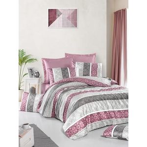 Nuit Des Rêves Luxe satijnen dubbele quilt cover set (200x200 cm), Dusty Rose & Grey | 100% katoen, 210 draden count, machinewasbaar, inclusief 2 kussenslopen, elegant design