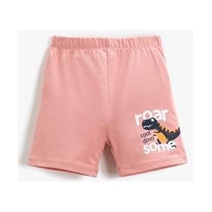 Koton Dinosaur bedrukte elastische taille, korte katoenen shorts voor jongens, Zalm (992), 12-18 Maanden
