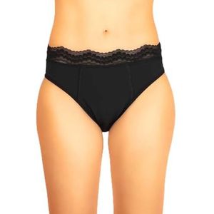 Menstruatieslipje met hoge taille, gemiddelde stroom voor dames, met elastische kant in de taille, ref roze, T48, absorberend en herbruikbaar, Zwart, 48