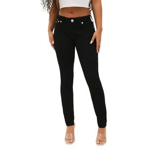 True Religion Women's Halle Mid Rise Super Skinny Fit Jeans Denim Single Needle Stitching, Black Body Rinse Color - Size 27