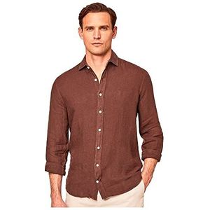 Hackett London Herenkledingstuk geverfd linnen K-shirt, Bruin, S