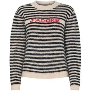 Pieces - Pcjada Ls O-neck Knit - Gebreide Trui - Birch/Black - Dames