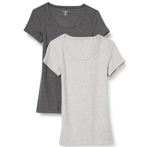 Amazon Essentials Women's T-shirt met kapmouwen, ronde hals en slanke pasvorm, Pack of 2, Houtskoolzwart/Lichtgrijs, XL