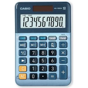 CASIO Tafelrekenmachine MS-100EM, 10-cijferig, waardeomrekening, kost/sell/margin, aluminium rond, werkt op zonne-energie en op batterijen