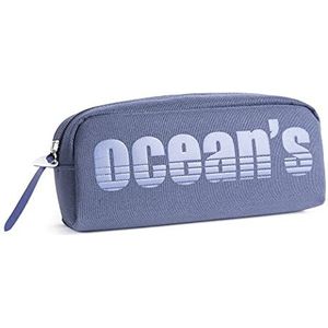 Ocean's Wave Rechthoekig etui met ritssluiting en ergonomisch metalen koord, vinylprint met oceaantekst - California Navy Blue 9,5 x 21 x 6,5 cm, Meerkleurig, Modern design
