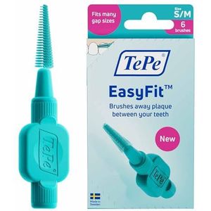 TePe EasyFit, Turquoise, S/M, 6 stuks, verwijdert tandplak, efficiënte reiniging tussen de tanden, kleine tot middelgrote ruimtes