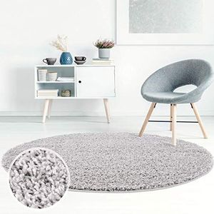 Carpet city ayshaggy Shaggy tapijt hoogpolig langpolig effen grijs zacht wollig woonkamer, afmetingen: 160 x 160 cm rond, 160 cm x 160 cm