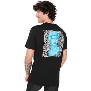 Trendyol Mannelijke jonge normale standaard ronde hals geweven T-shirt, Zwart, XL