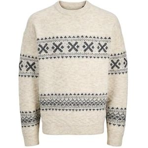 JACK & JONES Jprblumax Fairisle Knit Crew Neck, Simply Taupe, L