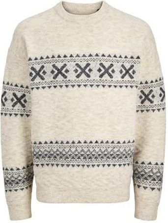 JACK & JONES Jprblumax Fairisle Knit Crew Neck, Simply Taupe, L