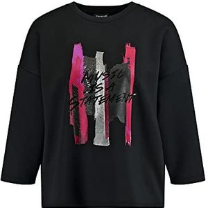 Taifun Dames sweatshirt met statement-print, casual, recht shirt, sweatshirt, elastisch, sweat, zacht 3/4 mouw, oversized schouders, Zwart met patroon, 38