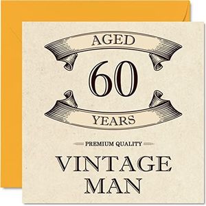 Vintage 60e verjaardagskaarten voor mannen - leeftijd 60 jaar - leuke verjaardagskaart voor opa vader echtgenoot vriend oom broer opa, 145 mm x 145 mm wenskaarten, 60e verjaardagskaart
