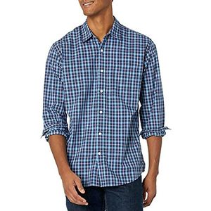 Amazon Essentials Men's Casual poplin overhemd met normale pasvorm en lange mouwen, Blauw Plaid, S