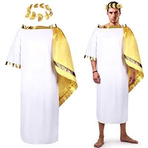 SATINIOR Griekse godkostuum, witte Romeinse toga voor volwassenen, tuniek, met bladerkroon, hoofdtooi, gouden lauwerkrans, hoofdband (2XL), meerkleurig
