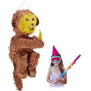 Relaxdays pinata aap, om op te hangen, meisjes & jongens & verjaardag, junglefeest, papier, bruin