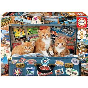 Educa 18065, katjes in reiskoffer, puzzel van 200 stukjes, voor volwassenen en kinderen vanaf 6 jaar, katten, dierenpuzzel, meerkleurig, 500 stuks