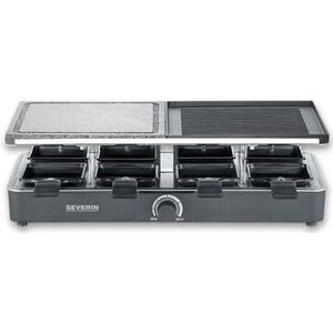 SEVERIN raclette grill met natuurlijke grillsteen en grillplaat, raclette met grillplaat met antiaanbaklaag met 8 pannetjes, tafelgrill voor 8 personen, max. 1300 W, zwart, RG 2371