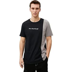 Koton Heren Slogan Bedrukt Crew Neck Slim Fit Katoen T-Shirt, zwart (999), L