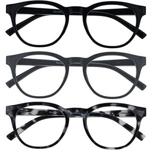 OPULIZE Blu 3 Stuks Blauw Licht Blokkeert Leesbril Zwart Grijs Schildpad Computer Ontspiegeld Unisex BBB5-17W +2,00