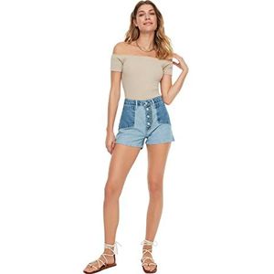 Trendyol Dames High Taille Skinny Fit Shorts, Lichtblauw, 60