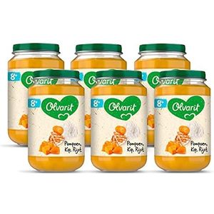 Olvarit Pompoen Kip Rijst - babyhapje voor baby's vanaf 8+ maanden - 6x200 gram babyvoeding in een maaltijdpotje