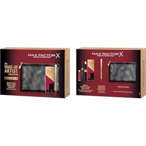 Max Factor Cadeauset voor dames, Motief: make-up kunstenaar, zwarte nettas met lipinity 335 Just In Love en lippenstift, kleur Elixir 50 magenta pink, Limited Edition Kerstmis 2023