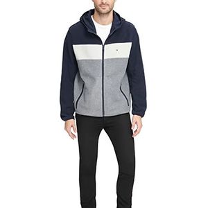 Tommy Hilfiger Fleece jas met capuchon voor heren, Marineblauw/wit/licht grijs, L
