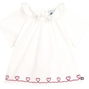 Petit Bateau Babyblouse van katoenen popeline, korte mouwen, geborduurd met hartjes, Ecu, 3 Maanden