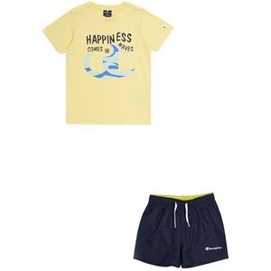 Champion Legacy Back to the Beach B - Graphic Pastel Crewneck T-shirt & WR Shorts compleet, pastelgeel/marineblauw, 11-12 jaar kinderen en jongeren SS24, pastelgeel/marineblauw, 11-12 Jaar