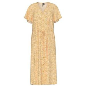 Pcnya Ss V-hals Midi Dress WVN Bc, Sunset Gold, XL