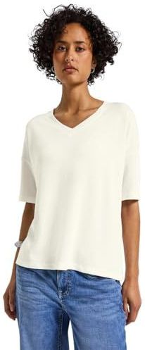Street One - Gebreid V-hals Shirt - Wit - Dames