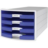 HAN Ladebox IMPULS 2.0 met 4 open laden voor DIN A4/C4 incl. tekstborden, uittrekblokkering, meubelvriendelijke rubberen voeten, design in premium kwaliteit, 1013-14, lichtgrijs/blauw