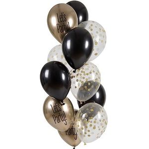 Folat 25166 Ballonnen Set Latex-Let's Black Tie 33 cm-12 stuks - voor verjaardags- en feestdecoratie, meerkleurig