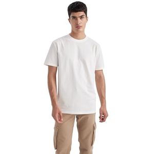 DeFacto Basic T-shirt voor heren, klassiek T-shirt voor mannen, off-white, M