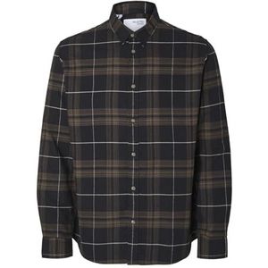 SELETED HOMME Heren Slhslimowen-Flannel Shirt Ls Noos overhemd, Zwart/Checks: morel, L
