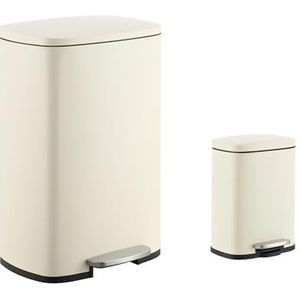 happimess HPM1006F Connor Rectangular 13-Gallon Trash Can with Soft-Close Lid and Free Mini Trash Can, Fingerprint Resistant, Modern, Minimalistic for Home, Kitchen, Office, Bathroom, Limestone Beige