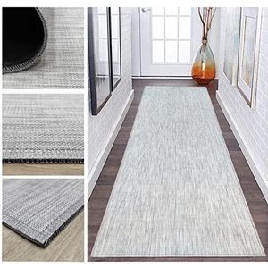 Tadi & Imperio1979 Lang tapijt van gevlochten vinyl, voor hal, keuken of slaapkamer, kleur: ivoor, zilver, hoge weerstand, antislip PVC achterkant (Twist Feston 1019)