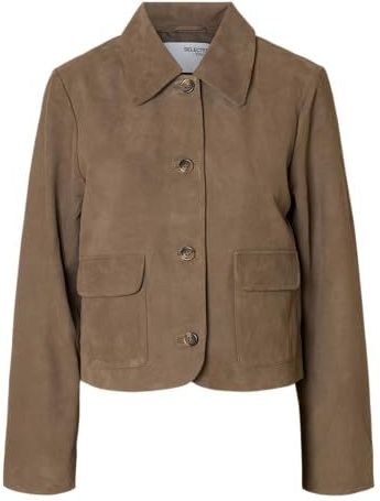 SELECTED FEMME Dames Slfkaya Suede Jacket Noos, Fungi, Numeric_36, Fungi, numeric_36