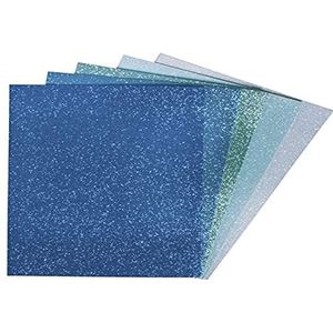 Rayher 75438999 Schuimrubberen platen, glitter, zelfklevend, versch. blauwe en groene tinten, 5 stuks, 20 x 30 x 0,2 cm