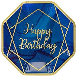 Creative Party Happy Birthday papieren dinerborden, marineblauw/goud geode